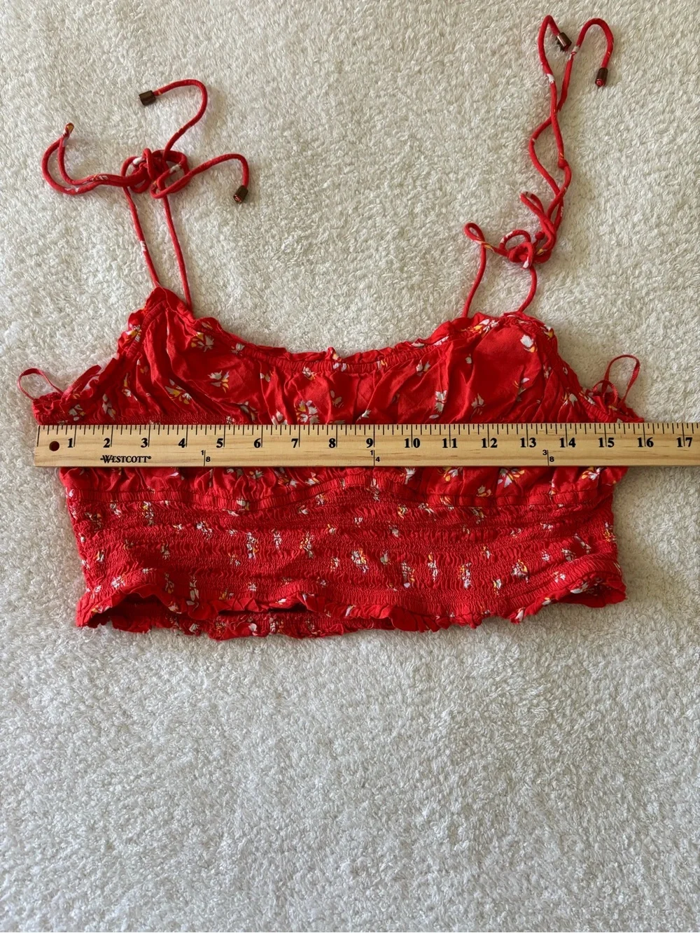 Free People Orange Floral Smoked Crop Top